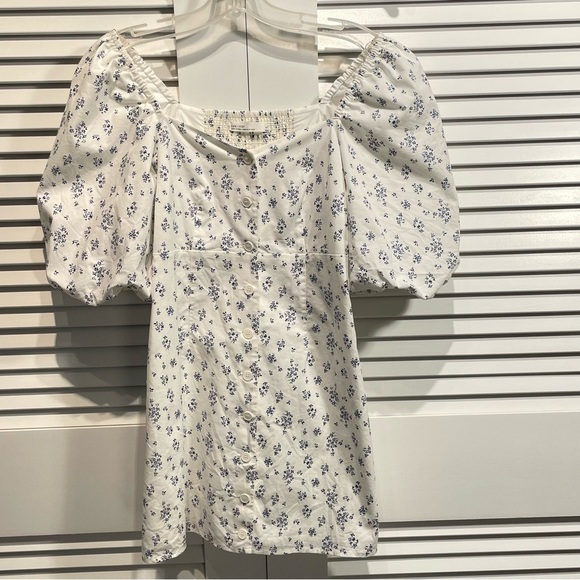 Oak + Fort Floral Print Mini Dress Square Neck Puff Sleeve Womens Size Small - Picture 1 of 13